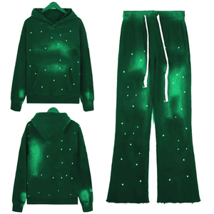 Pantalons de survêtement évasés en molleton 100% coton uni avec strass, lavage à l'acide, pour hommes, 450 g/m², poids lourd, à bon prix - Product Image 1