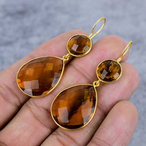 925ต่างหูเงินสเตอร์ลิงสไตล์โบฮีเมียนเป็นลวดซิทรินสีทองประดับพลอยรูปลูกแพร์ชุบทองของขวัญทันสมัยสำหรับปาร์ตี้ - Product Image 3