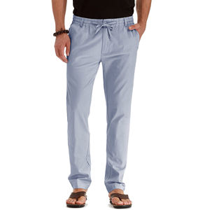 Vente en gros de pantalons décontractés pour hommes en pure laine tricotée gris et vert à carreaux avec poche et cordon de serrage - Product Image 1