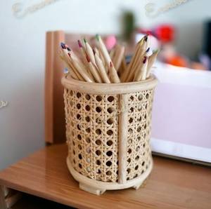 Creative <b>Desktop</b> Rattan <b>Pen</b> <b>Holder</b> Bamboo <b>Holder</b> Bamboo Pencil Organizer With Drawer Desk Organizer for Office School Study Room - Product Image 5