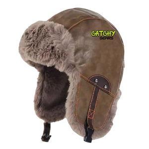 Chapeau d'aviateur en peau de mouton marron PREMIUM, véritable fourrure de mouton doublée, chapeau d'hiver en cuir - Product Image 3