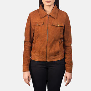 Chaqueta de cuero genuino de gamuza para mujer, diseño moderno, ideal para uso en la ciudad, viajes y uso diario. - Product Image 1