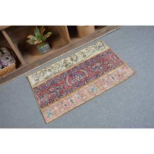 Vintage Turkish Large Area Rug Classic Red Beige 2x3,1ft Wool Latex Backing Patchwork Pattern Eco Friendly Medium Pile Rug - Product Image 2