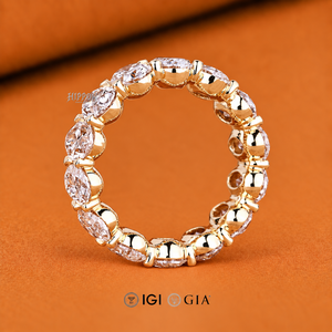 แหวนเพชรทรงรีแบบ Eternity Band, แหวนแต่งงานแบบ Eternity Band ตัวเรือนแบบ Shared Prong, แหวนเพชรเพาะเลี้ยงสำหรับโอกาสครบรอบสำหรับเธอ, สวมใส่สบายทุกวัน - Product Image 4
