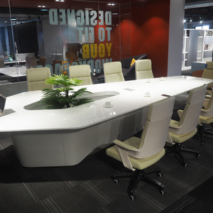 Large Wooden Conference Desk Multi Person <b>Office</b> Meeting <b>Table</b> With Multimedia Wire Cable Management System Modular Boardroom - Product Image 2