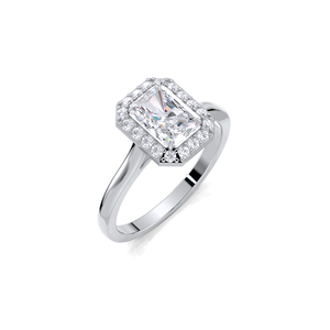 IGI Certified 1.18CT Lab Grown Radiant Cut Halo Diamond Engagement / Wedding <b>Ring</b> In Solid 925 Sterling Silver - Product Image 2