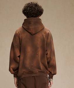 Nueva versión para hombre 450g sólido de gran tamaño lavado 100% algodón Sudadera con capucha Jersey desgastado sin cordón teñido en aerosol - Product Image 6