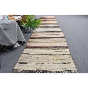 Tapis Turc Vintage Moderne 2.3x 10.1ft Beige Fait à la Main Patchwork Design Laine Viscose Rectangulaire Couloir Motif pour Vivre Latex - Product Image 4