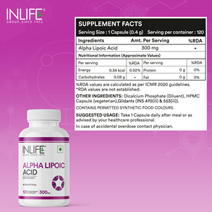 Inlife Alpha Lipoic Acid 300mg | Chất chống oxy hóa phổ quát | bổ sung ALA-120 viên nang chay - Product Image 2