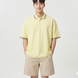 Polo pour homme jaune à manches courtes en coton Oxford, décontracté, couleur unie, respirant, tissé, coupe ample, idéal pour le golf - Product Image 4