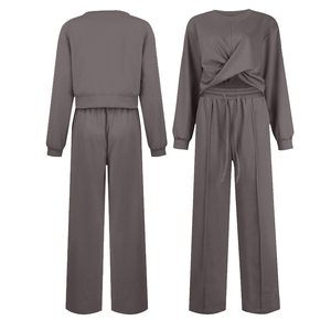 Pull personnalisé très vendu ensemble survêtement vieilli avec col ras du cou et pantalon de survêtement ensemble survêtement évasé pour femmes - Product Image 4