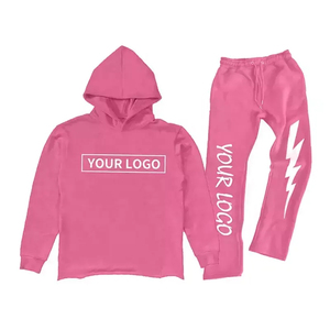 Ensemble de survêtement personnalisé pour homme, hiver, respirant, en polaire, avec sweat à capuche à ourlet coupé et pantalon de jogging, logo personnalisé, impression 3D en relief - Product Image 2