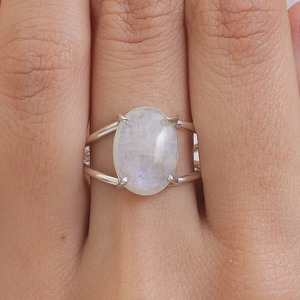 Anillo de promesa clásico de tendencia de plata 925, Plata de Ley 925, piedra preciosa hecha a mano, piedra lunar, Spinner, anillo de regalo de boda, joyería - Product Image 4