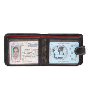 Portefeuille en cuir PU pour hommes fentes multi-cartes porte-monnaie pliant à la mode fermeture ouverte bouton court couverture fleurs gravées au Laser - Product Image 4