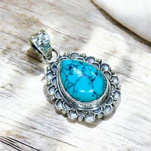 จี้พลอยเทอร์ควอยส์ลูกแพร์ธรรมชาติจี้เงินสเตอร์ลิง925จี้เครื่องประดับแฮนด์เมดของขวัญสำหรับผู้ผลิตเครื่องประดับขายส่งของเธอ - Product Image 2