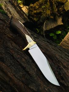 Cuchillo de Caza Personalizado de Acero con Alto Contenido de Carbono, Cuchillos de Hoja Fija para Campismo y Supervivencia con Funda de Cuero Fino, Cuchillos de Acero Personalizados - Product Image 1