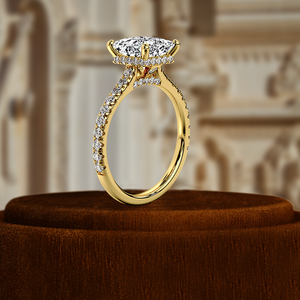 Bague de mariage en or jaune 14 carats, taille princesse 1 carat, pour cadeau d'anniversaire, diamant de laboratoire certifié IGI, halo caché, demi-pavé - Product Image 4