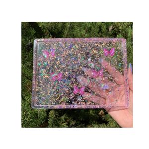 Plateau ovale en résine époxy Offres Spéciales avec sous-verres de forme ronde pour la maison hôtel plateau de service en résine de couleur bleue avec ensemble de sous-verres - Product Image 4