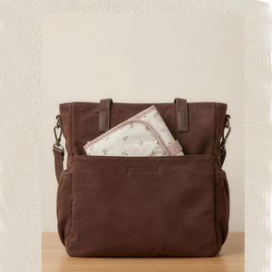 赤ちゃん用おむつバッグコニャックスエードビーガンレザーベイビーマママタニティ大トート - Product Image 1