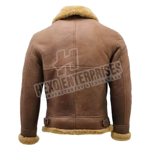 Chaqueta de cuero de piel de oveja para hombre con cuello de piel cinturón ajustable cremallera resistente chaquetas clásicas de bombardero para hombre invierno cálido - Product Image 3