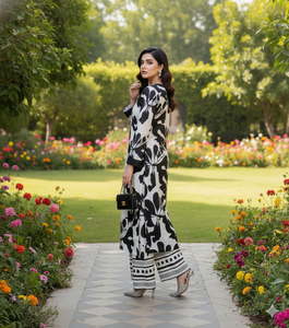 Anarkali Ensemble 3 pièces élégant ensemble long Kurta | Élevez votre garde-robe Découvrez notre nouveau tissu de luxe imprimé Slub Cambric - Product Image 2