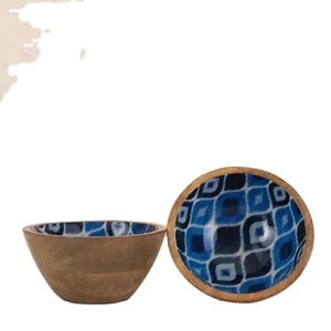 Customizable Enamel Hand Crafted Mango <b>Wood</b> Dining <b>Bowl</b> with Server High Quality Print Finish Multipurpose <b>Salad</b> <b>Bowl</b> Use - Product Image 1