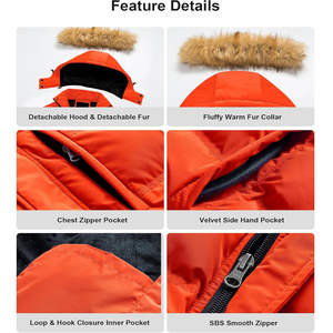 Chaqueta de Invierno para Hombre, Chaqueta Acolchada, Color Naranja y Negro, Parka Gruesa y Cálida, Impermeable, Cortavientos, con Capucha y Cremallera para Esquí y Nieve - Product Image 4