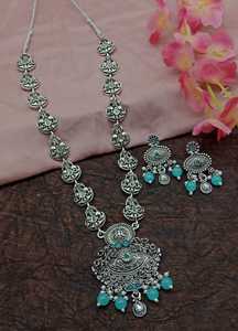 DERNIER DESIGNER À LA MODE ABD TRADITIONNEL OXYDSIDE ARGENT NOIR MENTAL BIJOUX LONG PENDENTIF COLLIER ENSEMBLE POUR FEMMES ET FILLES - Product Image 3