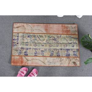 Tapis en laine turque vintage de 19x3 pieds, patchwork beige et orange, tissage plat, support en latex, décor de salle à manger traditionnel écologique - Product Image 1