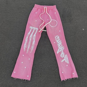 Logo personnalisé matériau évasé 100% coton Vintage hommes décontracté évasé cordon de serrage Joggers pantalons de survêtement pour hommes - Product Image 6