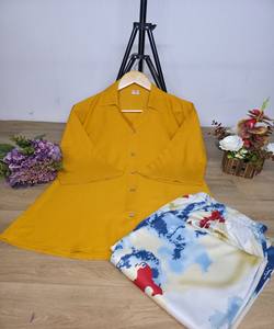 TOP IMPRIMÉ NUMÉRIQUE EN RAYON LE PLUS CHOISI AVEC PALAZZO COULEUR JAUNE VÊTEMENT ETHNIQUE À PRIX DE GROS - Product Image 2