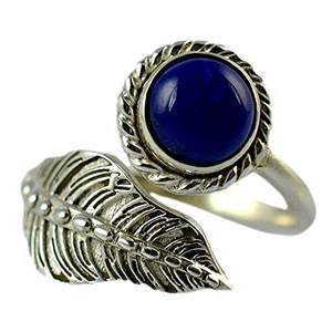 925 Sterling <b>Silver</b> Handmade Leaf <b>Ring</b> Lapis Lazuli Bohemian September Birthstone Jewelry Natural Blue Shape Gemstone Inlay Gift - Product Image 1