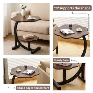 Multi-Purpose 2-Tier <b>Coffee</b> <b>Table</b> <b>Wooden</b> Top <b>Metal</b> Frame Modern European Design Extendable Convertible Storage Shelf for Living - Product Image 6