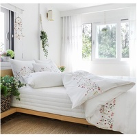 Ensemble de Literie Jardin Fleuri Broderie Personnalisée en Satin de Coton Haute Qualité, Housse de Couette et Taies d'Oreiller Brodés pour Maison, Hôtel et Mariage