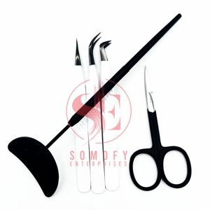 Juego de pinzas para extensión de pestañas de acero inoxidable disponibles, punta de fibra negra sobre base blanca, pinzas para pestañas Premium - Product Image 6