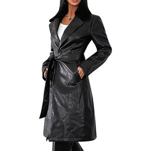 Servicio OEM: Abrigo Largo de Cuero para Mujer, Diseño Personalizado, Cinturón a la Moda, Ropa de Invierno, Abrigos Largos de Cuero para Mujer - Product Image 6