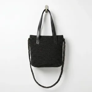 Bolso de hombro bohemio de rafia con asas de cuero, diseño abierto para uso diario en todas las estaciones - Product Image 2