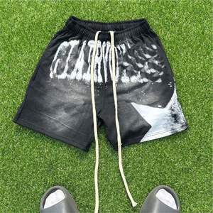 Pantalones cortos de algodón con cordón lavado ácido Vintage Jogger, pantalones cortos con estampado de pantalla Dtg, pantalones cortos con lavado de sudor y piedra para hombres - Product Image 3