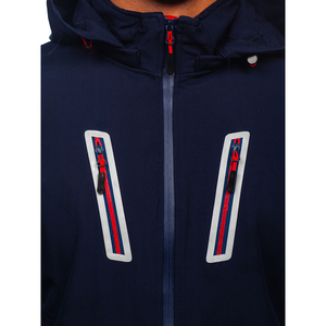 Nouvelle veste bomber softshell légère à capuche pour homme, bleu marine, imperméable, respirante, avec fermeture éclair haute, enduite, décontractée - Product Image 4
