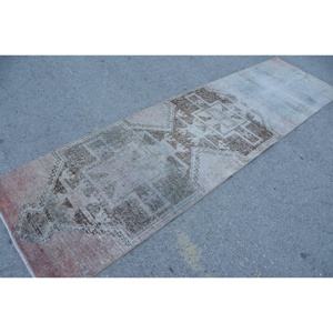 Vintage <b>Runner</b> <b>Rug</b> 2.9x10.5 ft (88x320 cm), Turkish Gray Moroccan <b>Rug</b> - Product Image 2