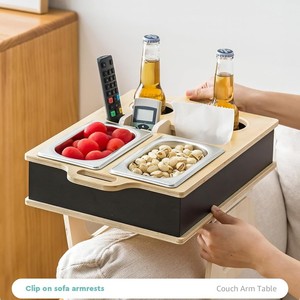 Tùy chỉnh ván ép Clip-on couch cup chủ khay gỗ couch Caddy chống tràn sofa Organizer <span class=keywords><strong>Box</strong></span> cho đồ ăn nhẹ đồ uống từ xa - Product Image 2