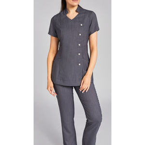 Uniformes de Spa OEM con Cierre Frontal de Cinco Botones, Uniformes de Salón de Belleza de Alta Calidad con Logotipo Personalizado en Negro - Product Image 4