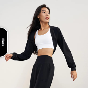 เสื้อแจ็คเก็ตมีฮู้ดผ้าคลุมไหล่แขนยาวผ้าคอตตอนแบบถักสำหรับเล่นกีฬาโยคะของผู้หญิง - Product Image 2