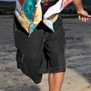 Shorts Vaqueros Personalizados de Corte Holgado para Hombre, 100% Algodón Ecológico, con Bolsillos Tipo Cargo, Casuales, Lavados, para Verano - Product Image 3