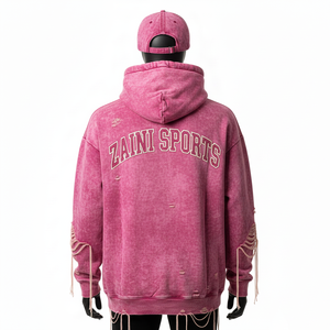 Sudadera Premium con Lavado Ácido, 320GSM, Mezcla de Algodón Grueso, Tacto Suave, Diseño Desgastado, Bordado con Logotipo Personalizado, Sudadera Básica - Product Image 4