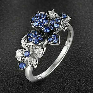 Anillos de plata 925 de calidad excepcional, joyería de boda para mujer con zafiro cúbico, tamaño 7 Cus-Jew18 - Product Image 2
