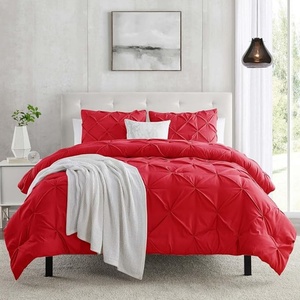 Tối Giản Mô Hình Hình Học Màu Đỏ Nhúm Pleat 3-Mảnh Twin Comforter Set 100% Polyester Bền Có Thể Đảo Ngược Hiện Đại Bộ Đồ Giường - Product Image 6