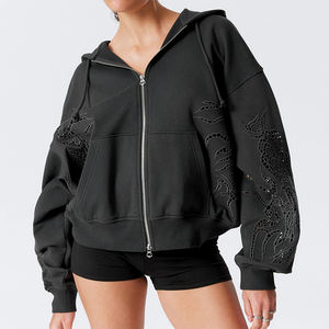 เสื้อฮู้ดดี้โอเวอร์ไซส์แฟชั่นสำหรับผู้หญิง คุณภาพพรีเมียม ขายส่ง สำหรับฤดูใบไม้ร่วงและฤดูหนาว แต่งลายปักแบบมีเท็กซ์เจอร์ พร้อมดีไซน์รูขาดแบบวินเทจ - Product Image 1