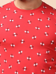 Premium Red Loopknit Sudadera 100% Algodón Elegante Casual Fit Mangas completas Cuello Impresión digital Ropa de todo el día para la temporada de invierno - Product Image 3