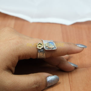 Natural Blue Fire Rainbow Moonstone <b>Ring</b> Handmade Adjustable 925 Sterling Silver <b>Statement</b> <b>Ring</b> Unique Moonstone Jewelry - Product Image 3
